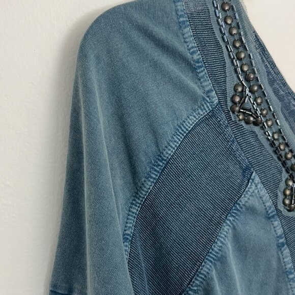 Free People // Blue Boho Focus On The Center Top Small Beaded Tunic M - Picture 5 of 7